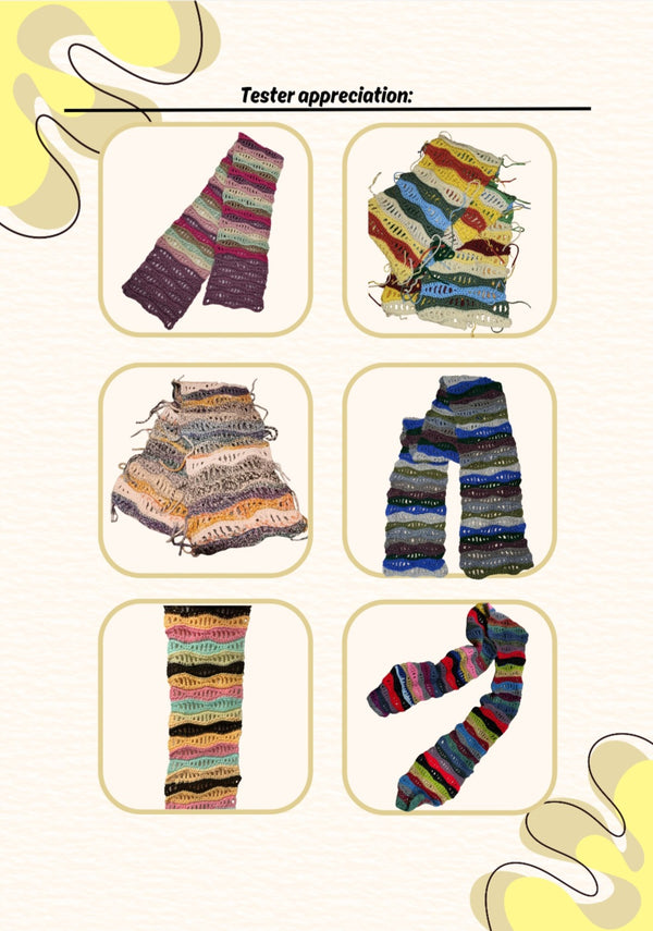 Wavy scrap scarf (PDF crochet pattern, No-sew, beginner/intermediate)
