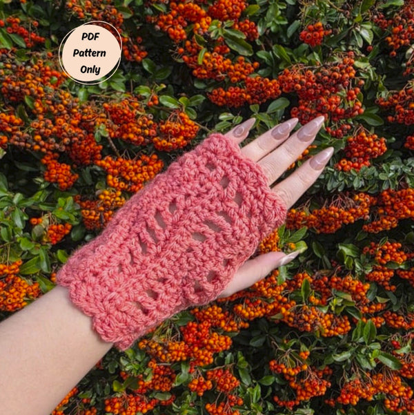 Wavy fingerless gloves (PDF crochet pattern, beginner/intermediate)