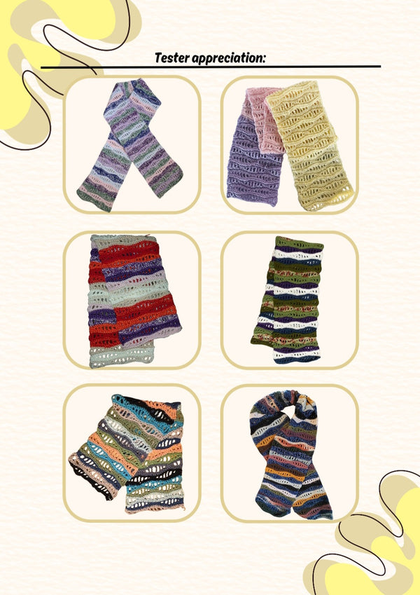 Wavy scrap scarf (PDF crochet pattern, No-sew, beginner/intermediate)