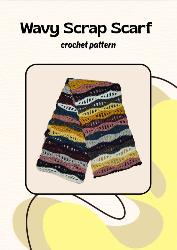 Wavy scrap scarf (PDF crochet pattern, No-sew, beginner/intermediate)